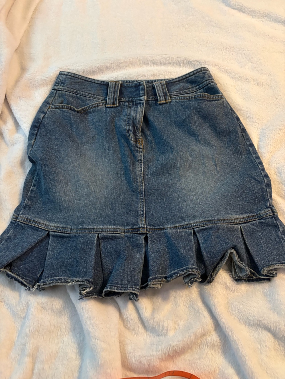 Denim Ruffle Mini Skirt - Blue